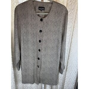 Vintage Ellen Figg Woman Longline Button-Up Shirt‎ 18W Black & Cream Herringbone